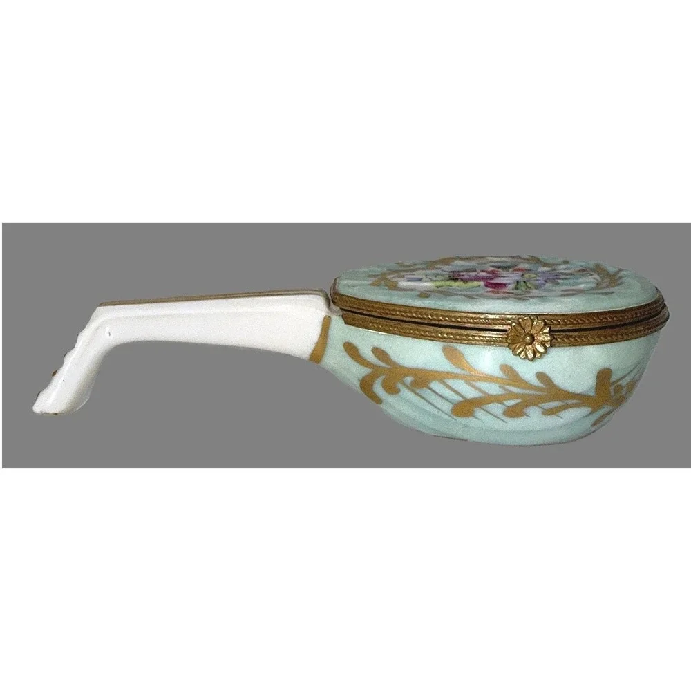 Antique Sevres Style Porcelain Mandolin Trinket Box Hand Paint Hinged Snuff Pill